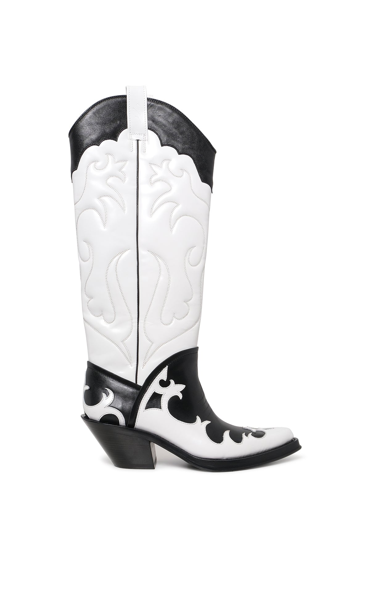 Capitana Cowboy Boot in White & Black Pearlized Leather