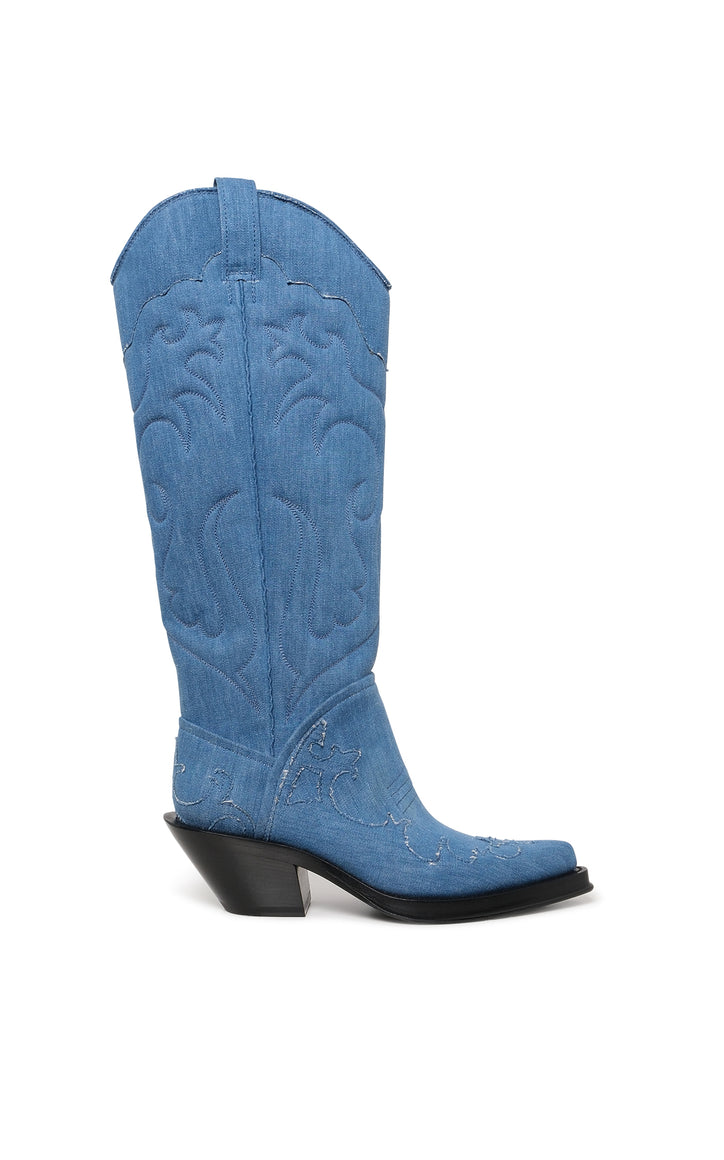 Capitana Cowboy Boot in Light Blue Recycled Cotton Linen