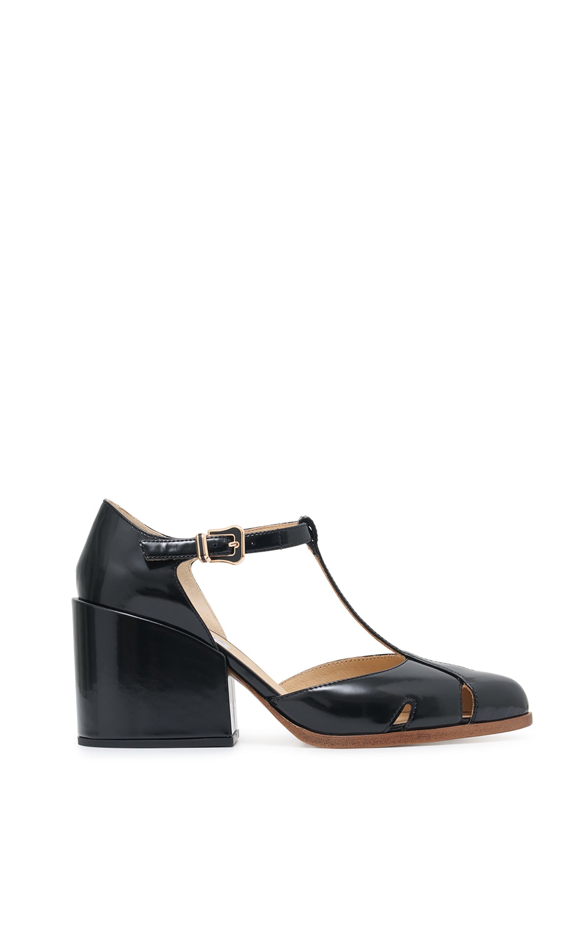 Evita T-Strap Heel in Black Leather