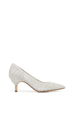 Andres Braided Pump in Pearlized White Leather