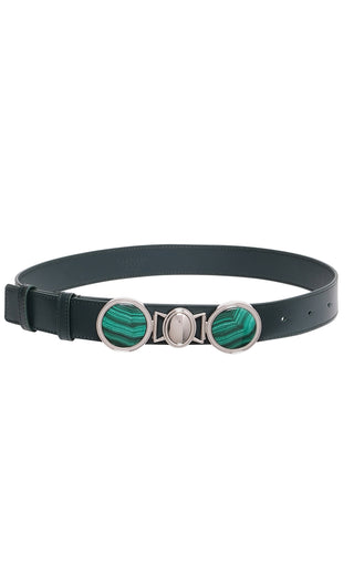 Bottle Green Leather Grange Stone Belt with Malachite Hardware - Front View | Gabriela Hearst