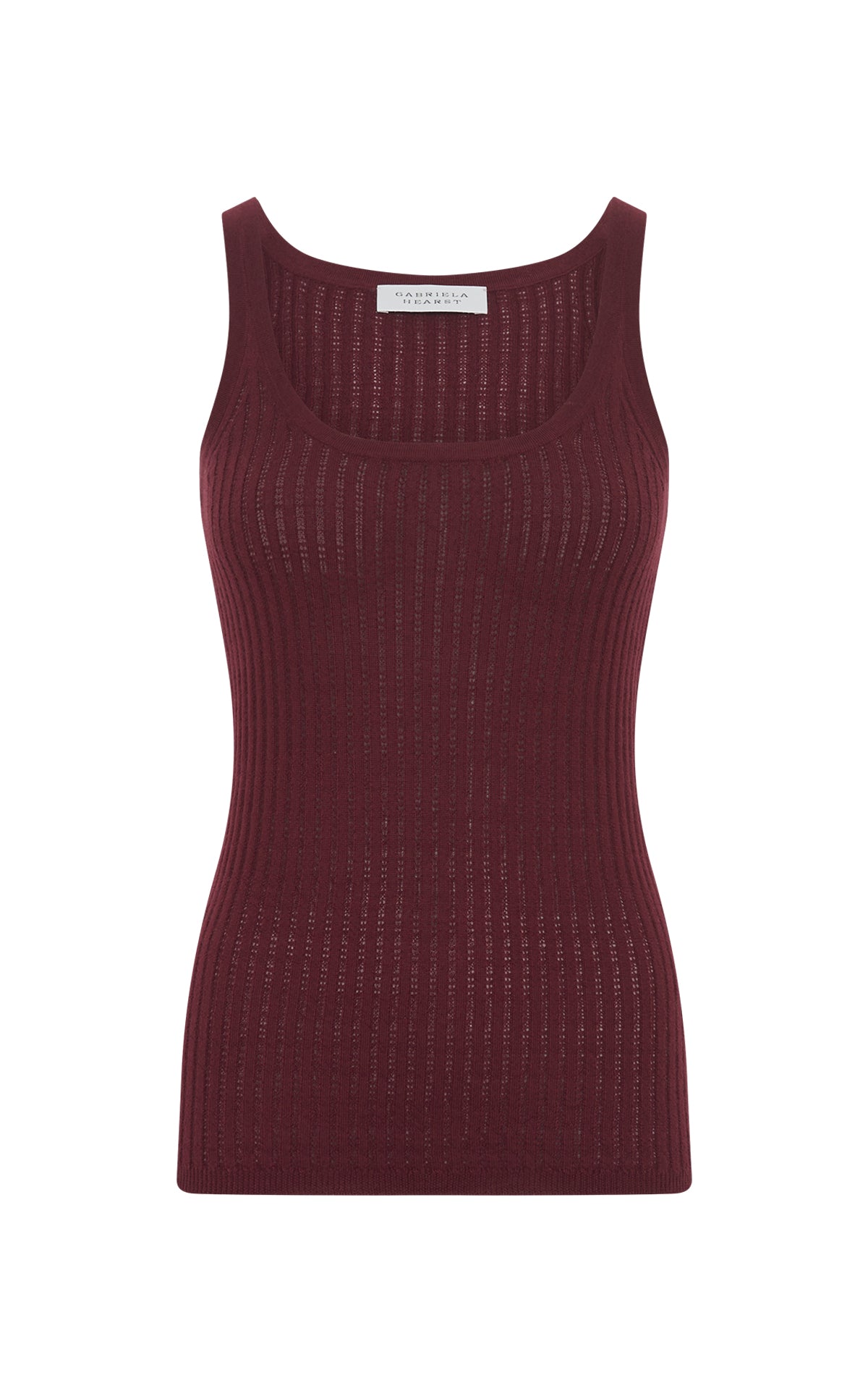 Nevin Pointelle Knit Tank Top in Bordeaux Cashmere Silk