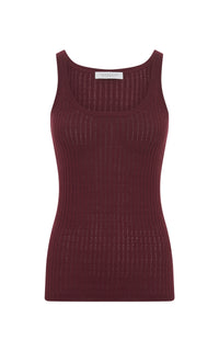 Nevin Pointelle Knit Tank Top in Bordeaux Cashmere Silk