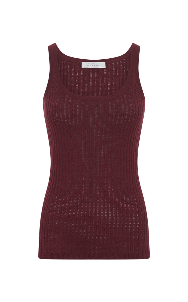 Nevin Pointelle Knit Tank Top in Bordeaux Cashmere Silk