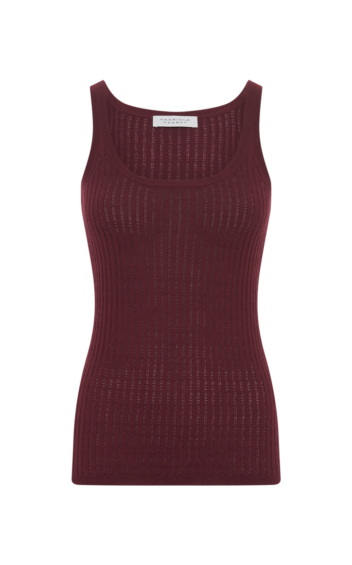 Nevin Pointelle Knit Tank Top in Bordeaux Cashmere Silk