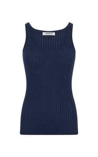 Electric Navy Cashmere Silk Nevin Pointelle Knit Tank Top - Front View | Gabriela Hearst