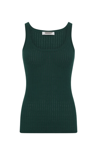 English Green Cashmere Silk Pointelle Knit Tank Top - Front View | Gabriela Hearst