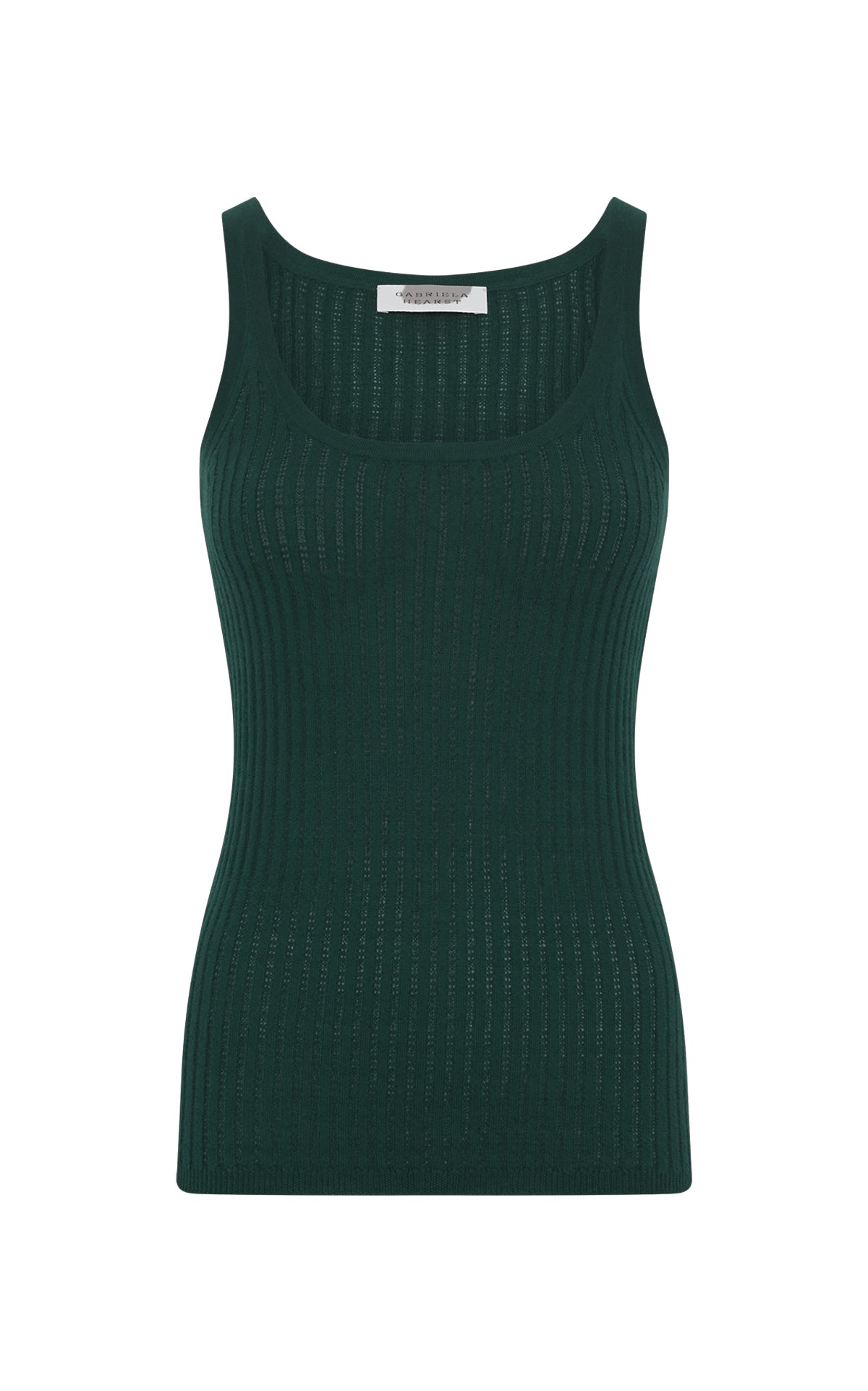 Nevin Pointelle Knit Tank Top in English Green Cashmere Silk