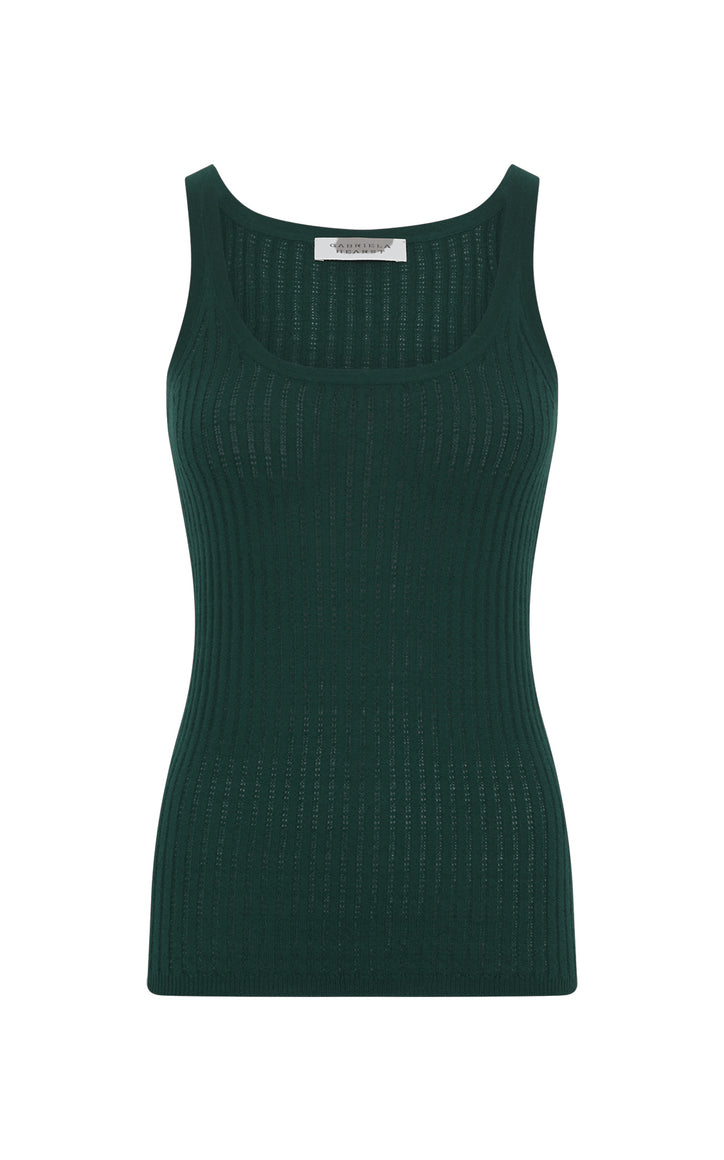 Nevin Pointelle Knit Tank Top in English Green Cashmere Silk