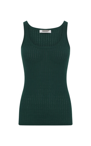 Nevin Pointelle Knit Tank Top in English Green Cashmere Silk