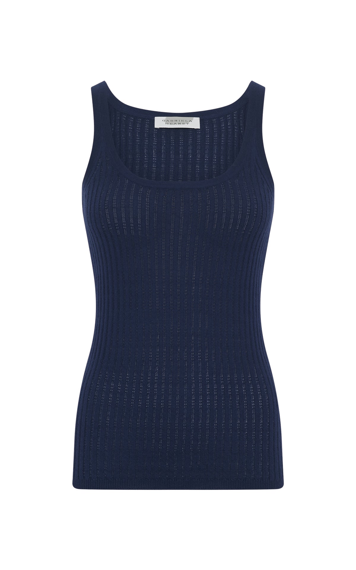 Nevin Pointelle Knit Tank Top in Electric Navy Cashmere Silk