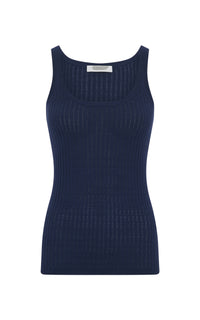 Nevin Pointelle Knit Tank Top in Electric Navy Cashmere Silk