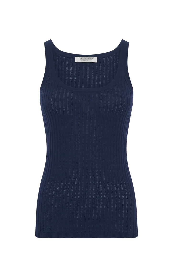 Nevin Pointelle Knit Tank Top in Electric Navy Cashmere Silk