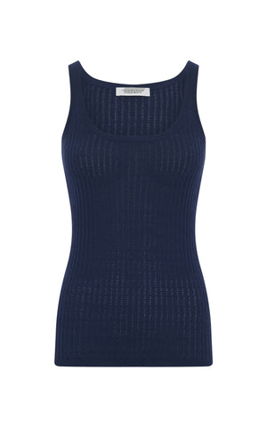 Nevin Pointelle Knit Tank Top in Electric Navy Cashmere Silk