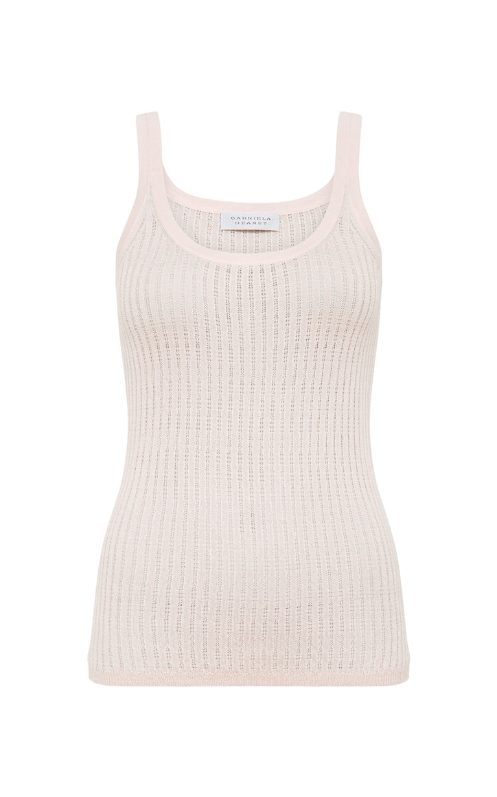 Nevin Pointelle Knit Tank Top in Pale Blush Cashmere Silk