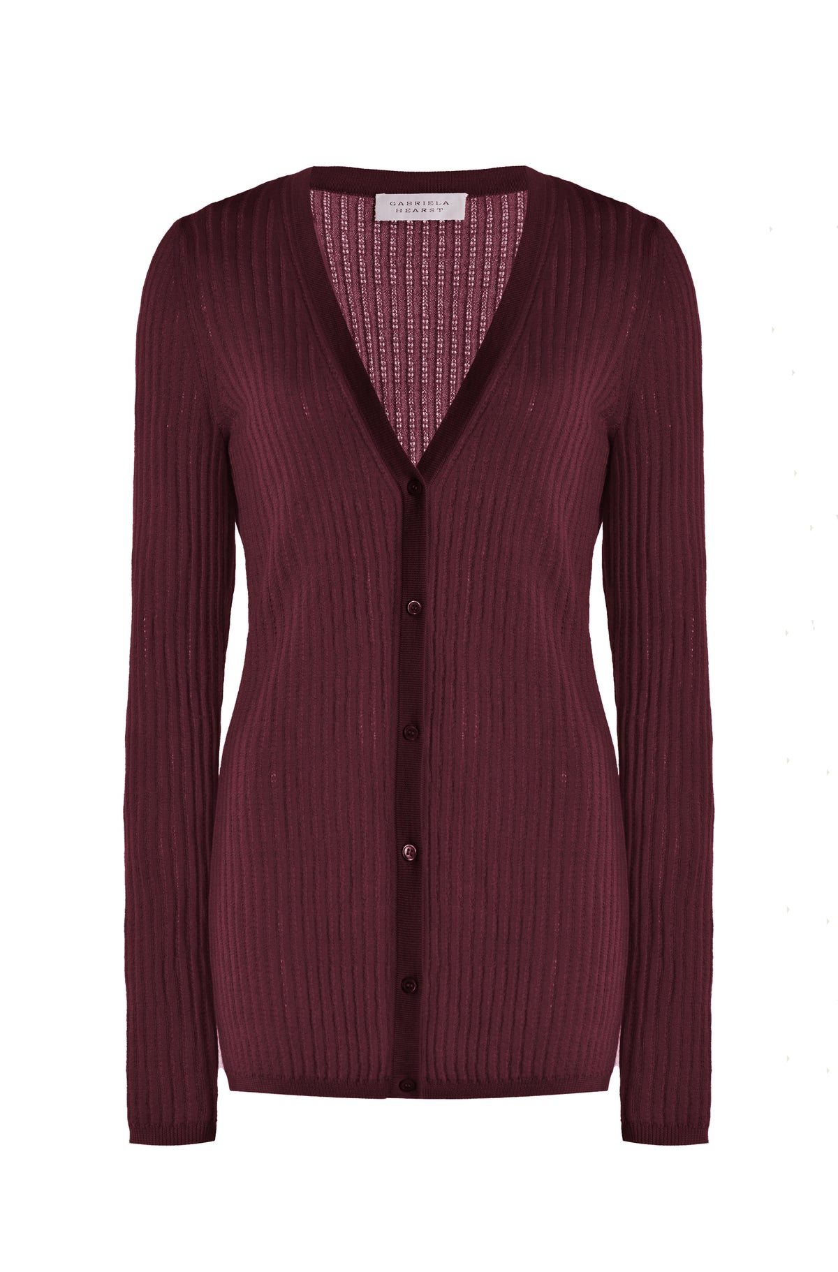 Emma Pointelle Knit Cardigan in Bordeaux Cashmere Silk