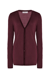 Emma Pointelle Knit Cardigan in Bordeaux Cashmere Silk