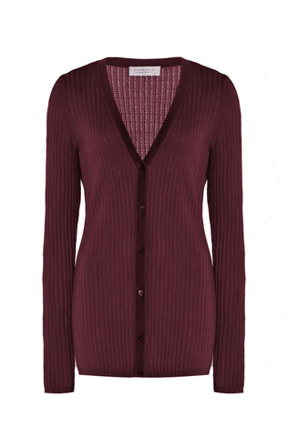 Emma Pointelle Knit Cardigan in Bordeaux Cashmere Silk