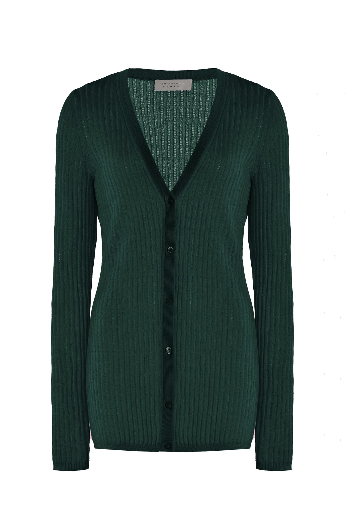 Emma Pointelle Knit Cardigan in English Green Cashmere Silk