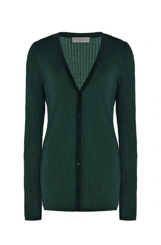 Emma Pointelle Knit Cardigan in English Green Cashmere Silk