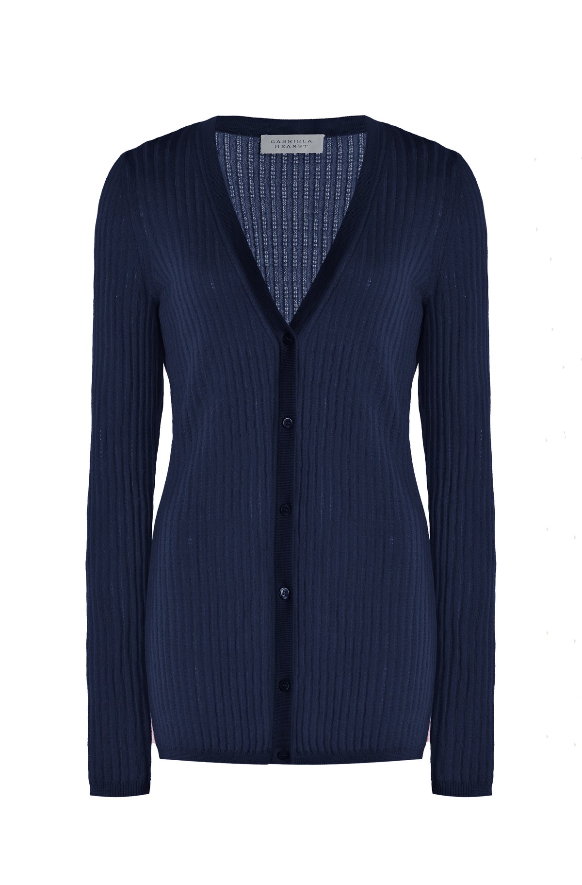 Emma Pointelle Knit Cardigan in Electric Navy Cashmere Silk