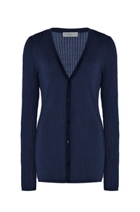 Emma Pointelle Knit Cardigan in Electric Navy Cashmere Silk