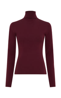 Costa Knit Turtleneck in Bordeaux Cashmere Silk