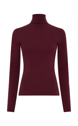 Costa Knit Turtleneck in Bordeaux Cashmere Silk