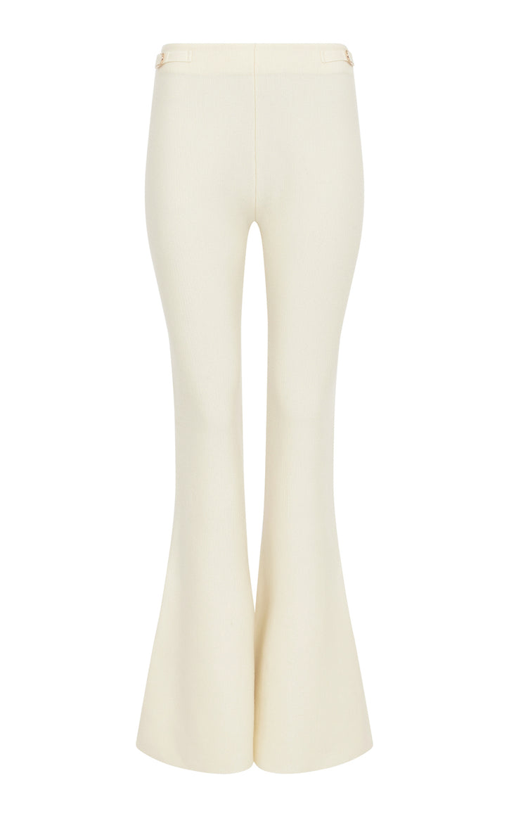 Ayala Flare Cropped Knit Pant in Off White Merino Wool Cashmere