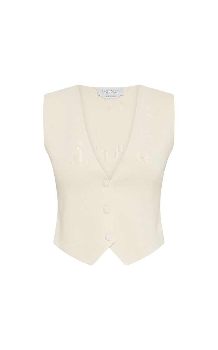 Enso Knit Vest in Off White Merino Wool Cashmere