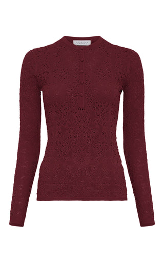 Bordeaux Merino Wool Gaviran Lace Knit Henley - Flat Lay | Gabriela Hearst