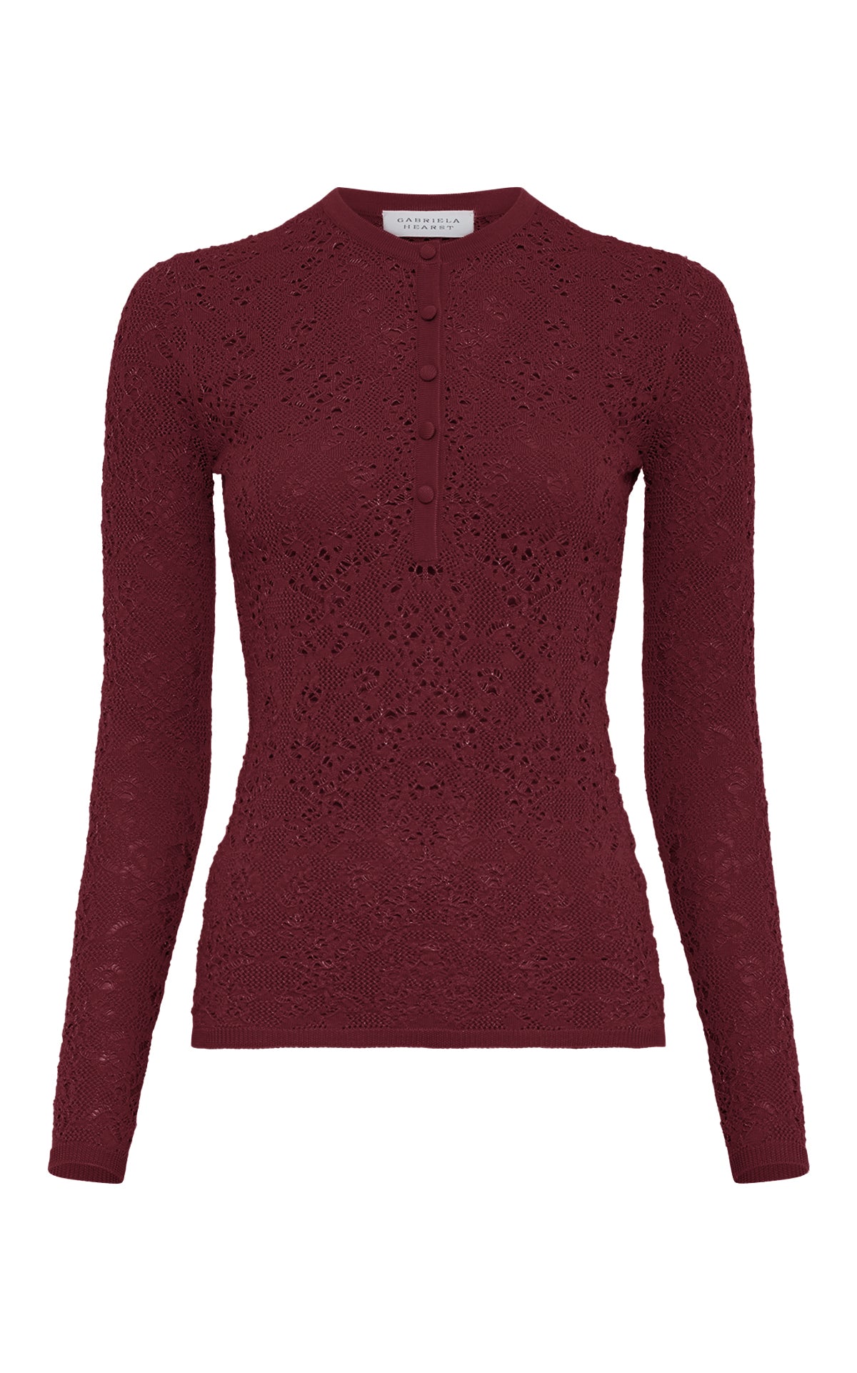 Gaviran Lace Knit Henley in Bordeaux Merino Wool