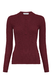 Gaviran Lace Knit Henley in Bordeaux Merino Wool