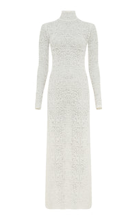 Lethe Pointelle Knit Maxi Dress in Ivory Virgin Wool Silk