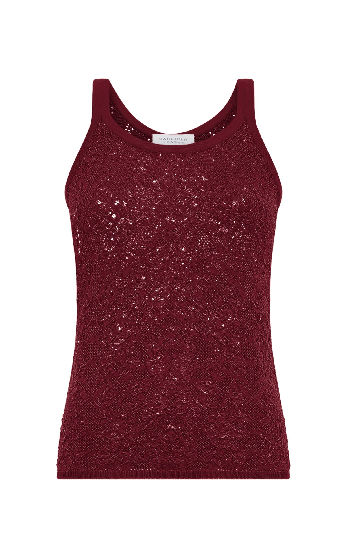 Cyrinne Lace Knit Tank Top in Bordeaux Merino Wool