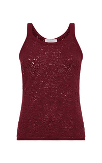Cyrinne Lace Knit Tank Top in Bordeaux Merino Wool