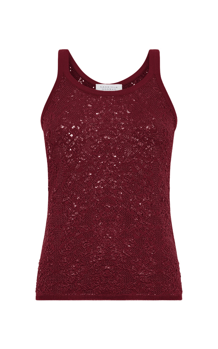Cyrinne Lace Knit Tank Top in Bordeaux Merino Wool