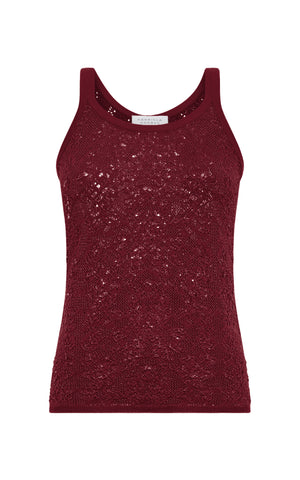 Cyrinne Lace Knit Tank Top in Bordeaux Merino Wool