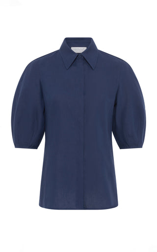 Electric Navy Aloe Linen Sansi Top - Front View | Gabriela Hearst