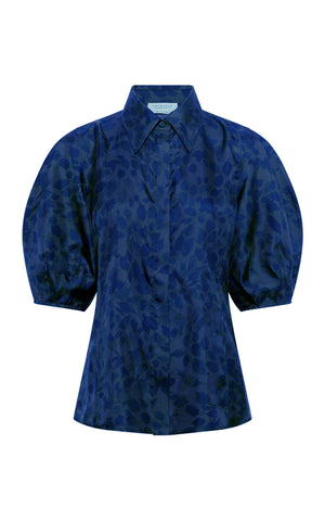 Sansi Top in Electric Navy Printed Silk