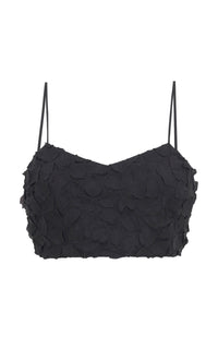 Priya Embroidered Leaves Bralette Top in Black Linen