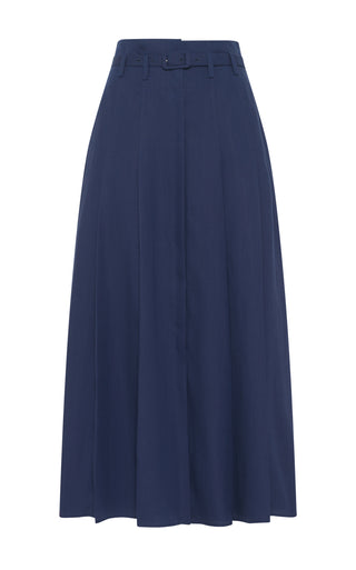 Navy Linen Dugald Pleated Midi Skirt - Flat Lay | Gabriela Hearst
