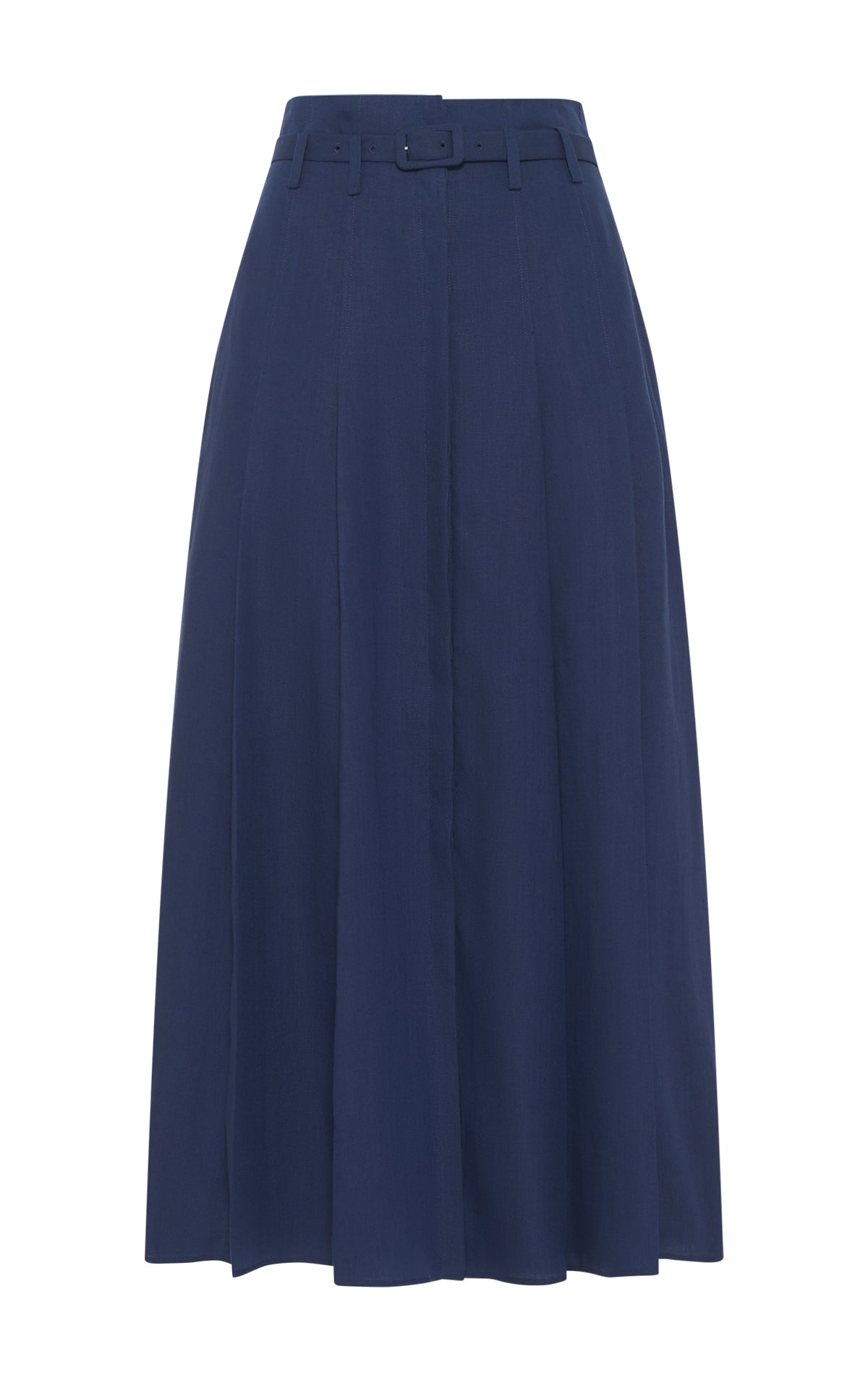 Dugald Pleated Midi Skirt in Electric Navy Linen