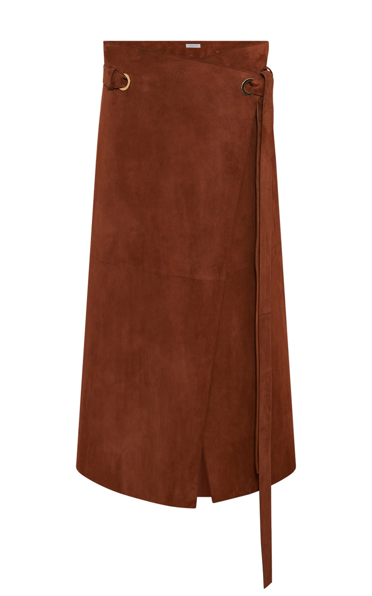 Idalia Midi Skirt in Cognac Suede