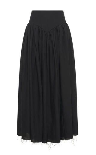 Black Aloe Linen Juniper Maxi Pleated Skirt with Raw Hem - Flat Lay | Gabriela Hearst