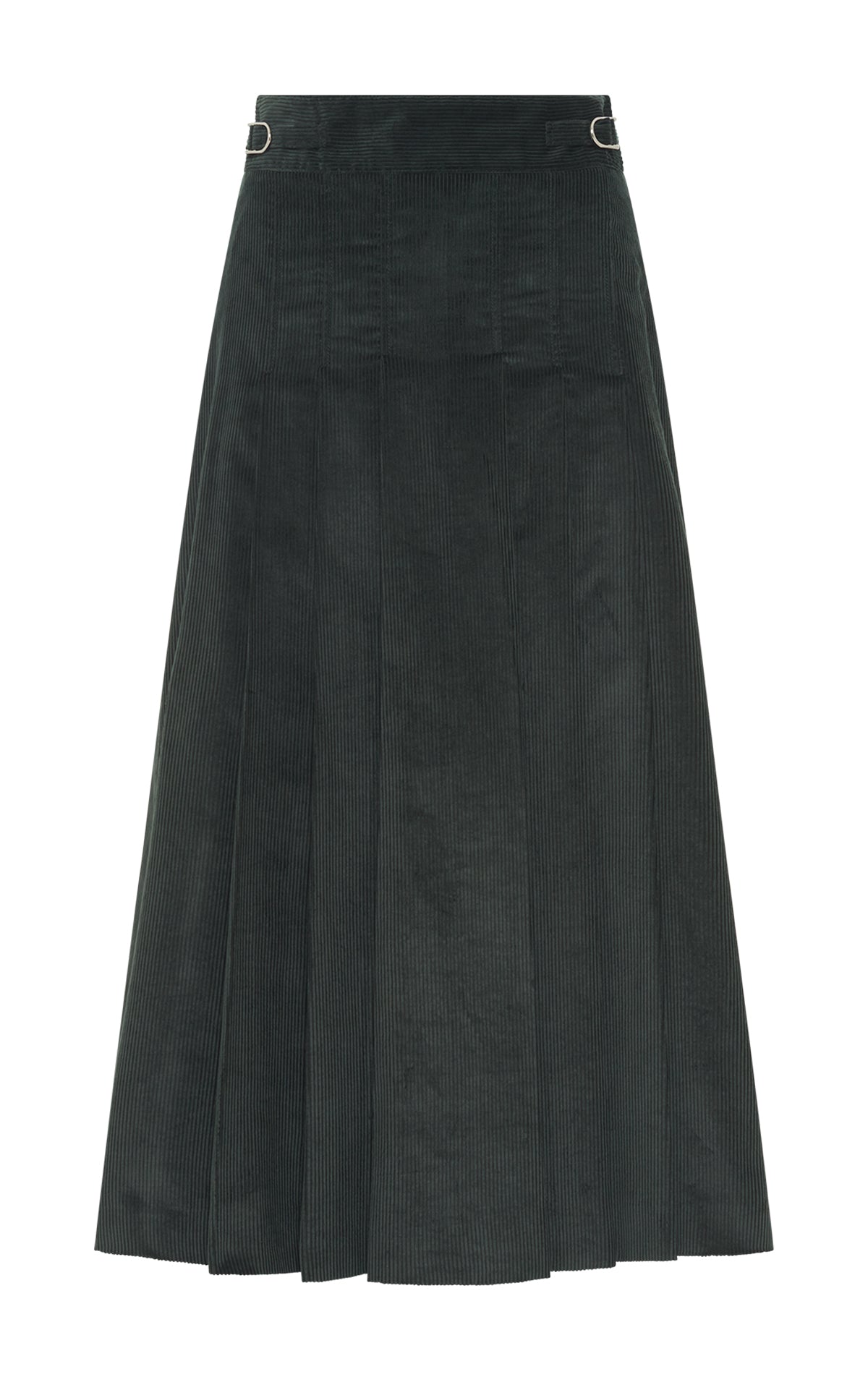 Wesley Pleated Midi Skirt in English Green Sea Island Cotton Corduroy