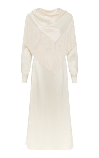 Ivory Silk Satin Rouge Fringe Scarf Dress - Product Flat Lay | Gabriela Hearst