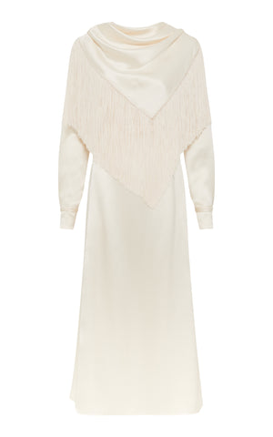 Women's Ivory Silk Fringe Scarf Dress | Gabriela Hearst Women's Ivory Silk Fringe Scarf Dress | Gabriela Hearst