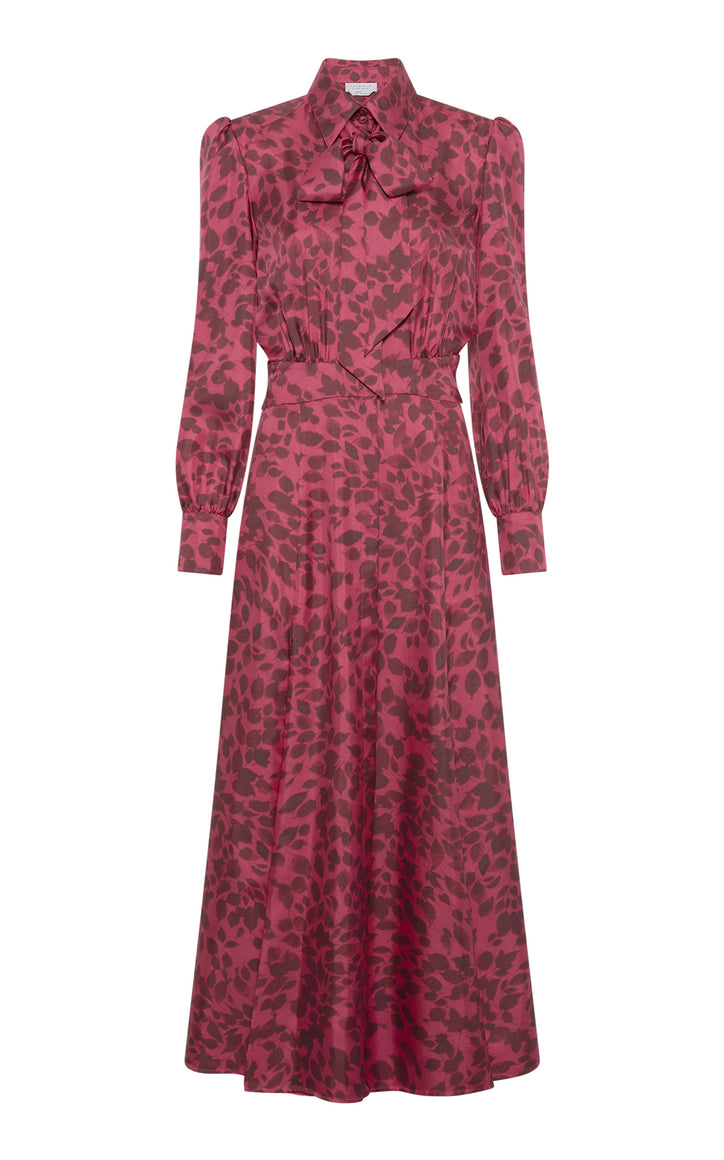 Phelan Maxi Shirtdress in Fuchsia Printed Silk