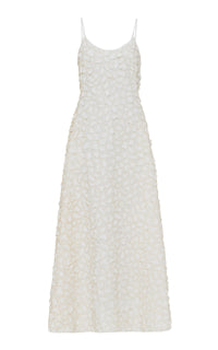 Nexus Embroidered Leaves Dress in Ivory Printed Aloe Linen